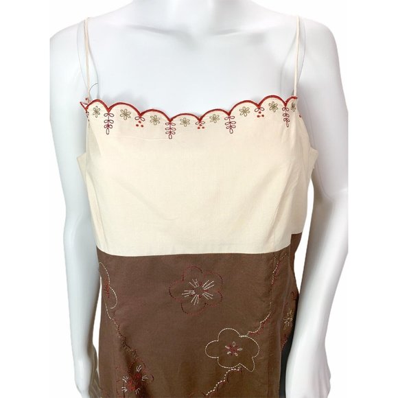 Kenar Sleeveless Cotton Sheath Dress Brown Beige Red Floral Embroidery 10 - Picture 3 of 7